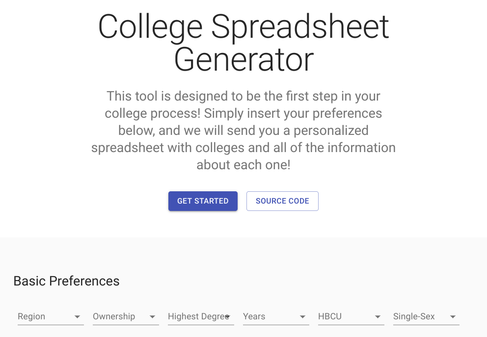 College Spreadsheet